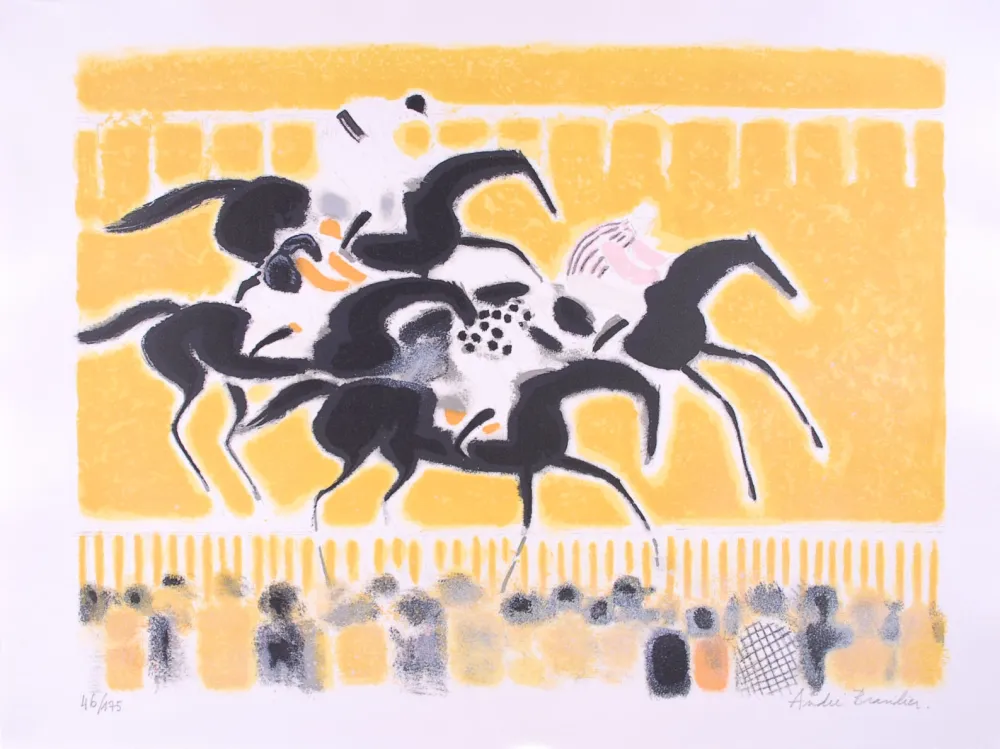 Литография Brasilier - Courses à Auteuil - Racing at Auteuil