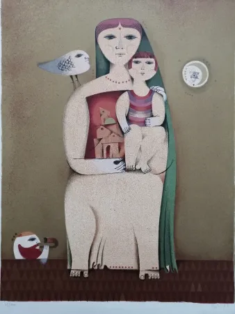 Литография Briss - Femme et enfant