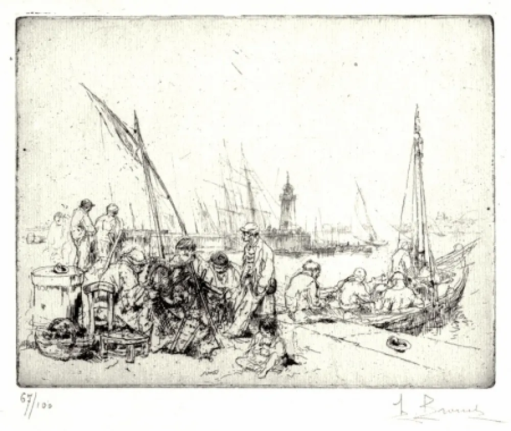 Офорт Brouet - Les Raccommodeurs de Filets