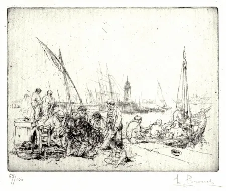 Офорт Brouet - Les Raccommodeurs de Filets