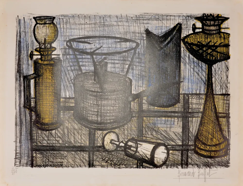 Литография Buffet - Lampe à pétrole, 1954 - Hand-signed