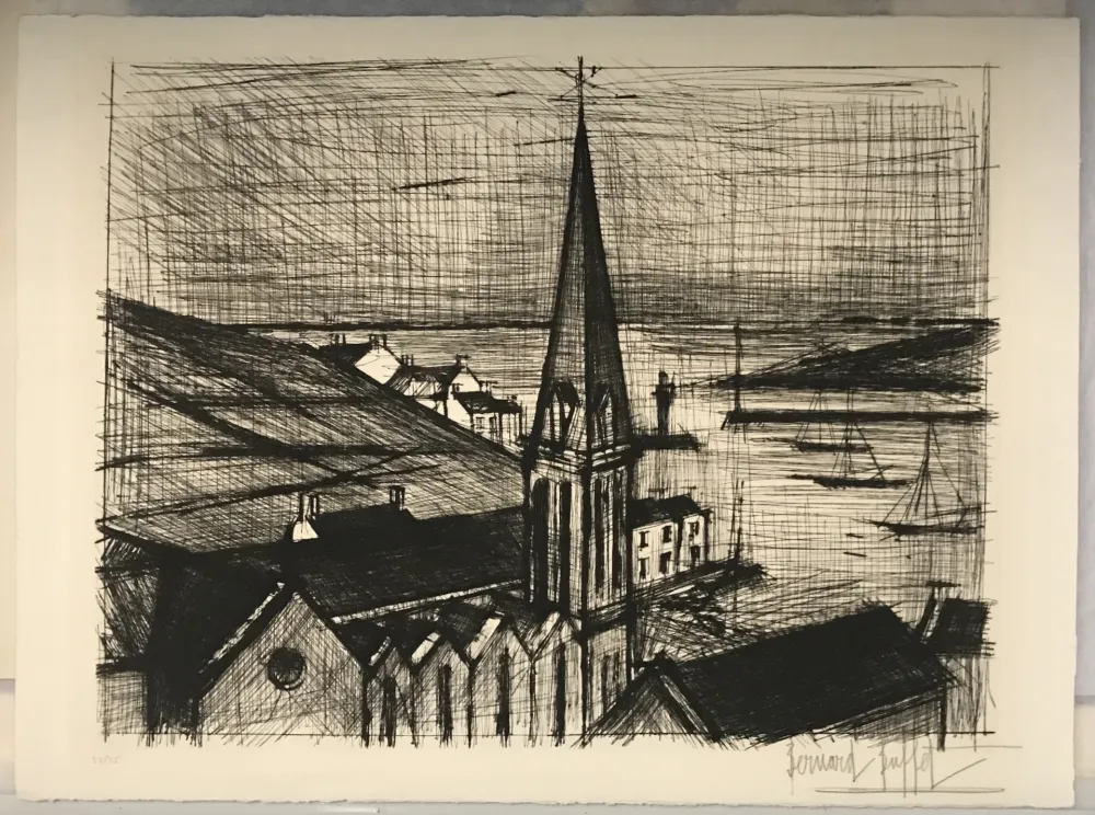 Гравюра Сухой Иглой Buffet - Le Clocher de Sauzon