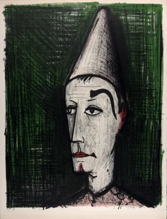 Литография Buffet - Le Clown sur fond vert