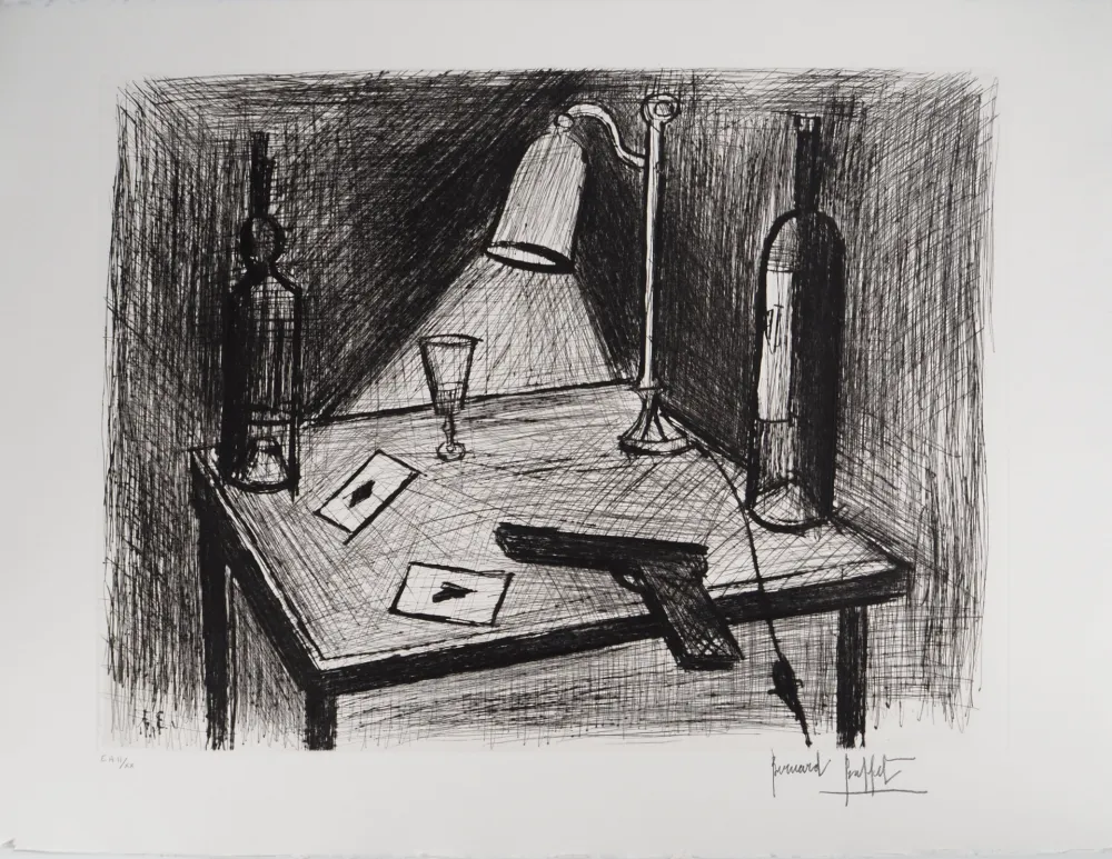 Гравюра Buffet - Le jeu de cartes, le pistolet