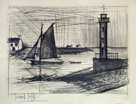 Гравюра Сухой Иглой Buffet - L'Embouchure de l'Odet