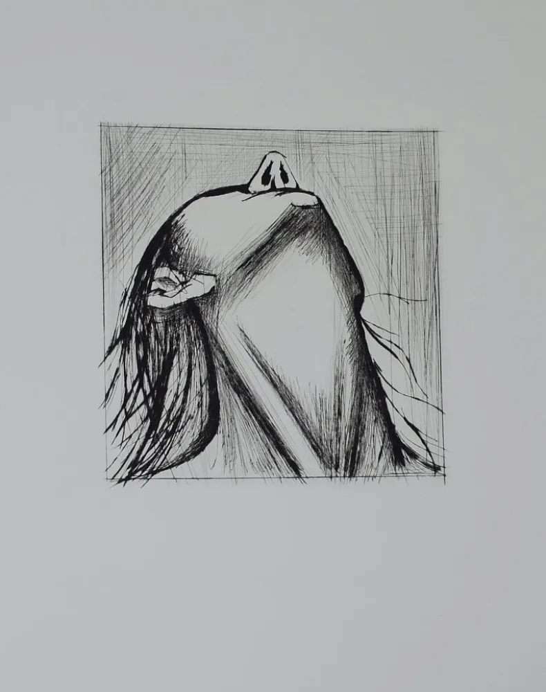 Гравюра Сухой Иглой Buffet - L'enfer de Dante / Tête renversée