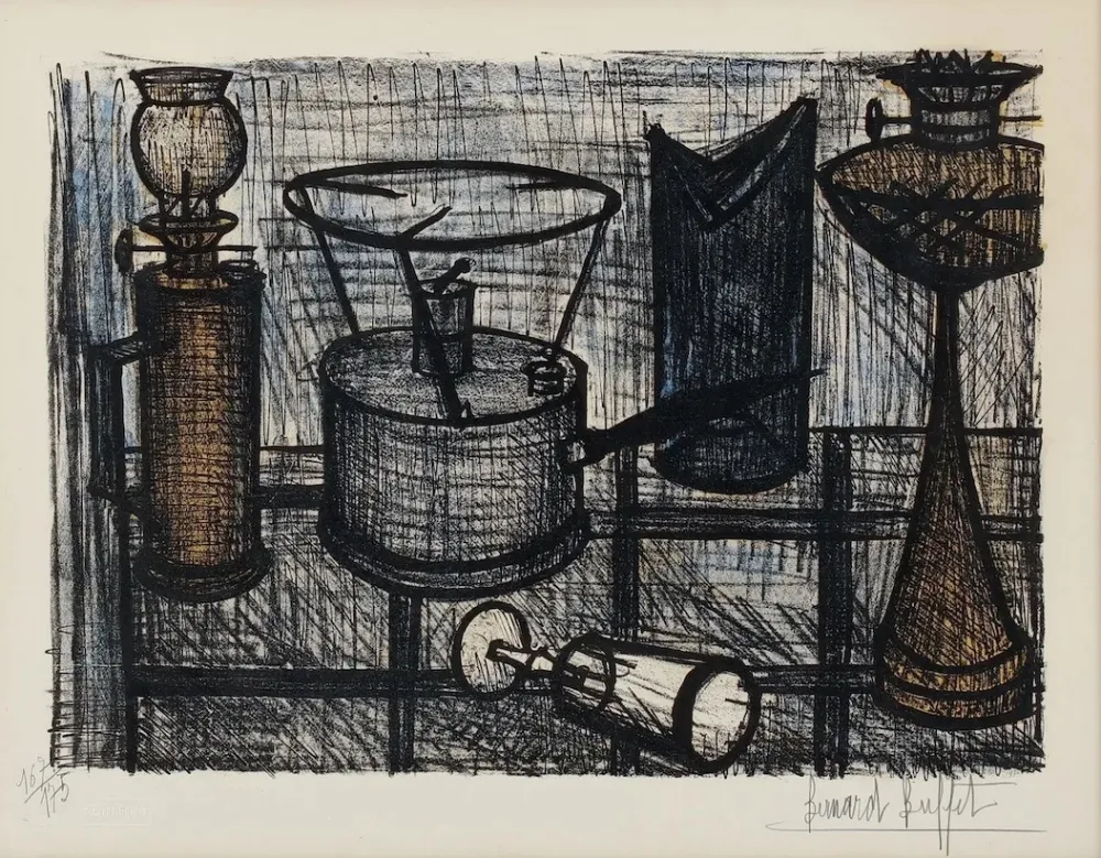 Литография Buffet - Naturaleza muerta ( lampara de petróleo)