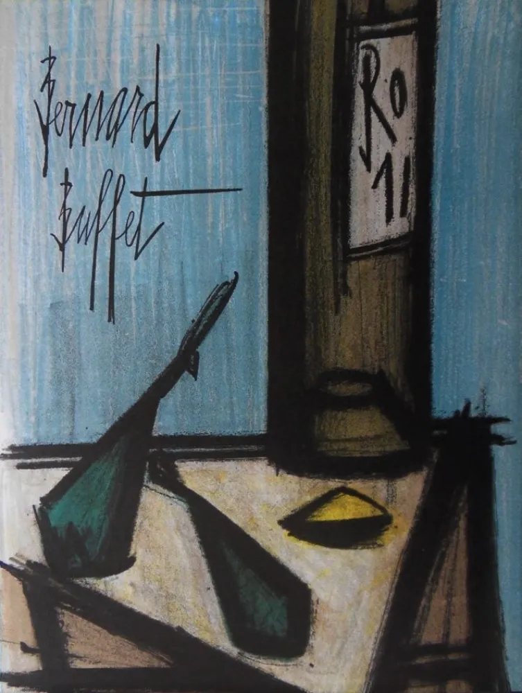 Литография Buffet - Nature morte à la bouteille