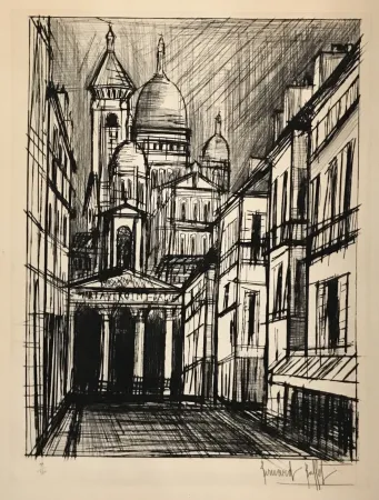 Гравюра Сухой Иглой Buffet - Notre Dame de Lorette et le Sacre Coeur