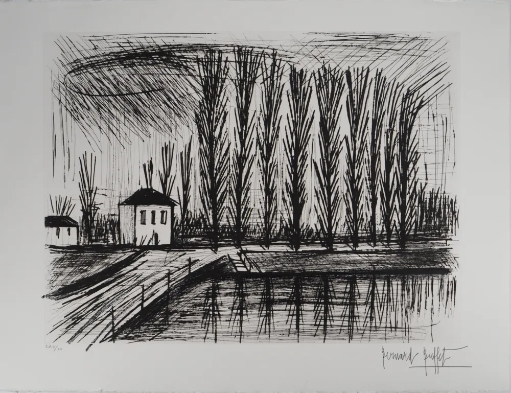 Гравюра Buffet - Peupliers au bord de l'eau