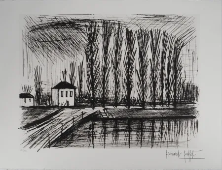 Гравюра Buffet - Peupliers au bord de l'eau