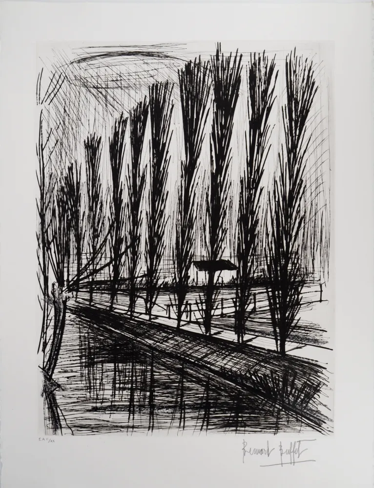 Гравюра Buffet - Peupliers au bord du canal