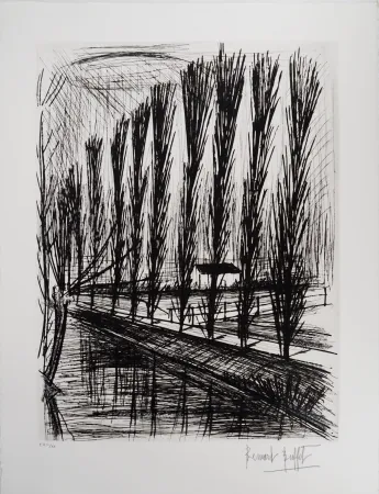 Гравюра Buffet - Peupliers au bord du canal