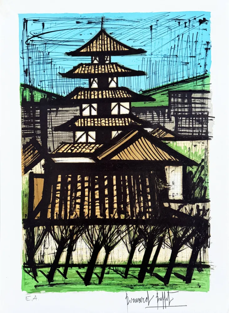 Литография Buffet - Temple à Kyoto