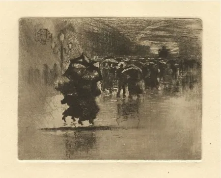 Офорт И Аквитанта Buhot - Le petit enterrement / Sous l'averse