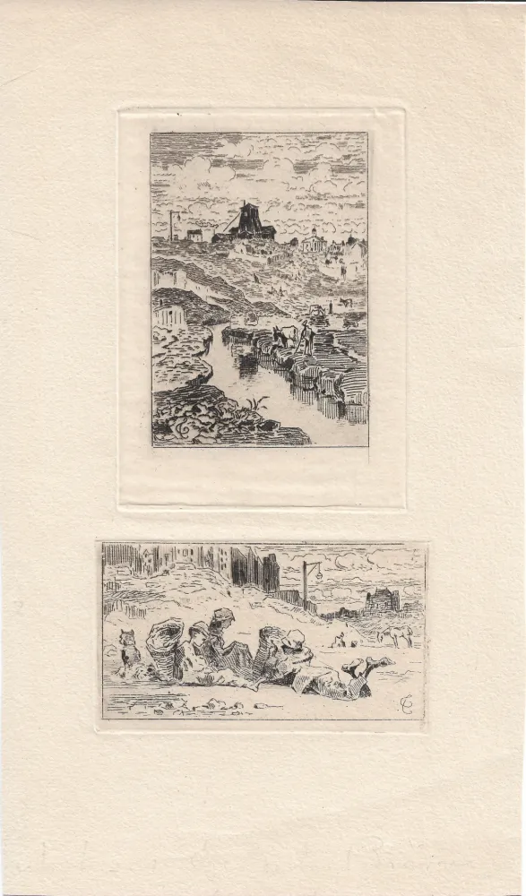 Гравюра Buhot - Le puits de la Butte-aux-Cailles [and] Les chiffonniers