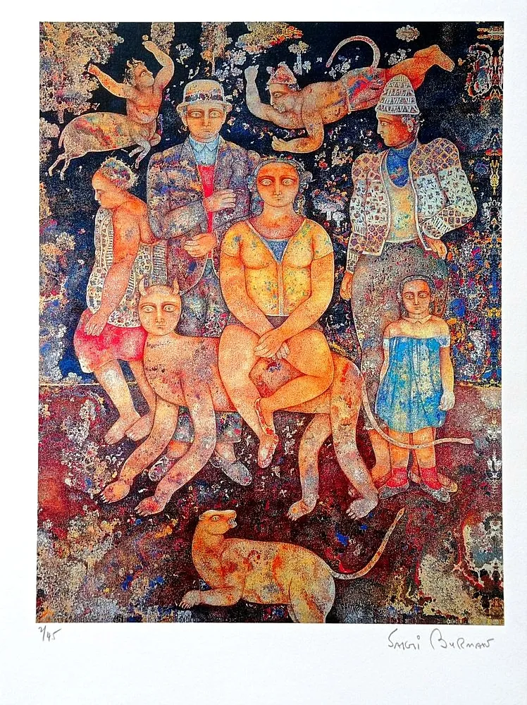 Литография Burman - Sakti Burman, Onirical Composition, 1970s, Hand signed Lithograph