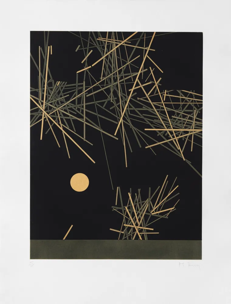 Гравюра Bury - Groupe de barres surplombant un petit