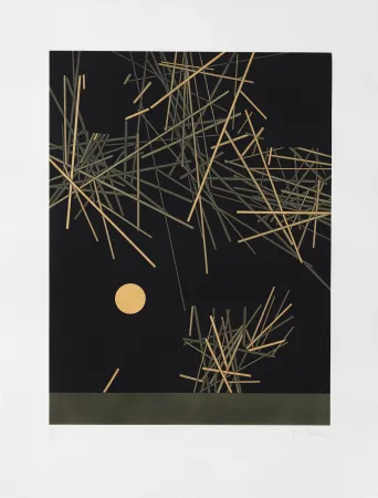 Гравюра Bury - Groupe de barres surplombant un petit