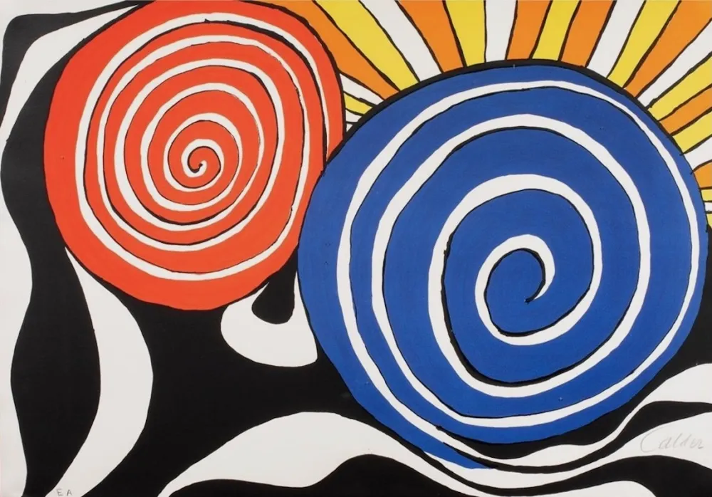 Литография Calder - Red and Blue Swirl with Sun