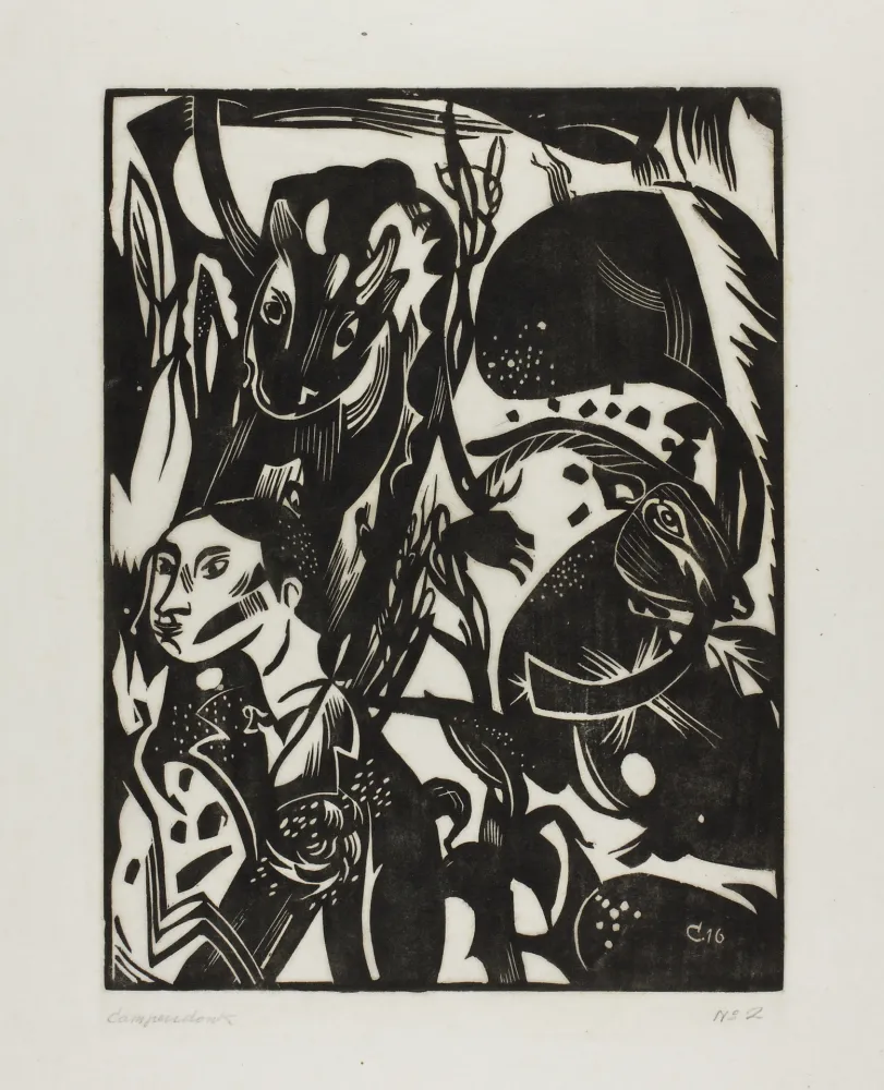 Гравюра На Дереве Campendonk - Männliche Halbfigur mit Kuh und Ziege 