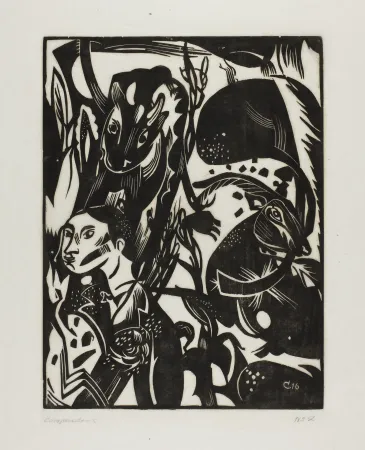 Гравюра На Дереве Campendonk - Männliche Halbfigur mit Kuh und Ziege 