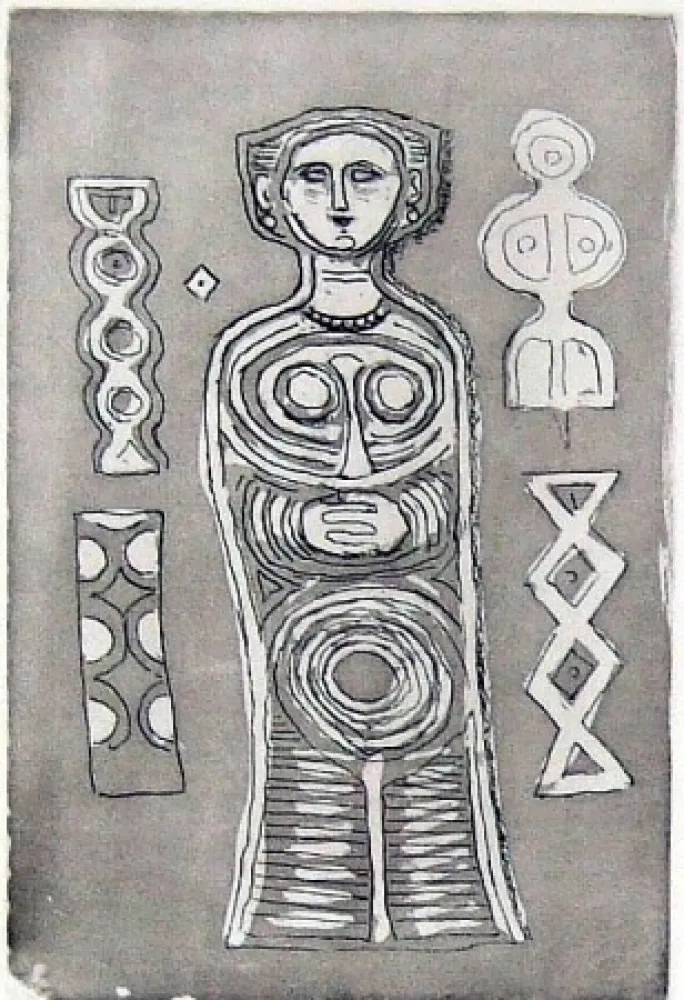 Офорт И Аквитанта Campigli - Idolo su fondo scuro