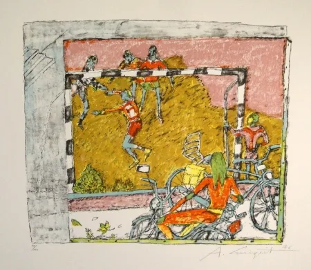 Литография Carigiet - (Fussballspiel)