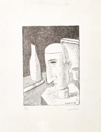 Литография Carra - Carlo Carrà (1881–1966) – Gentiluomo ubriaco – Zinc lithograph – 1949