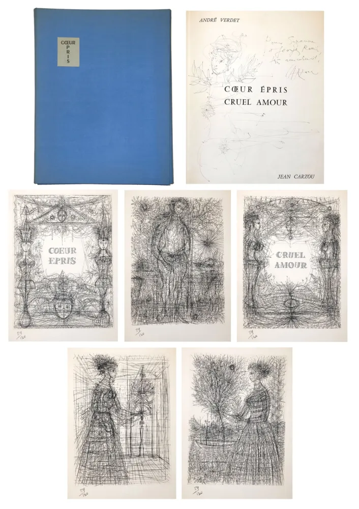 Иллюстрированная Книга Carzou - André VERDET Coeur épris, cruel amour. Pointes sèches originales de Jean Carzou