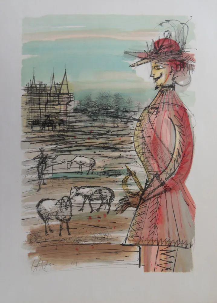 Гравюра Carzou - Le berger et ses mouton