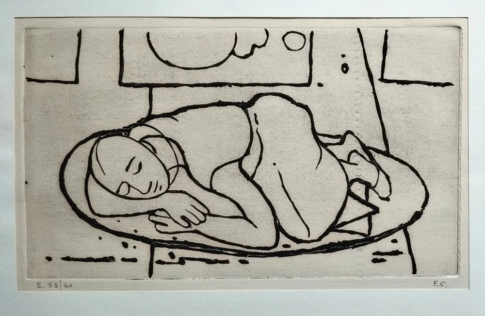 Линогравюра Casorati - Figura accovacciata