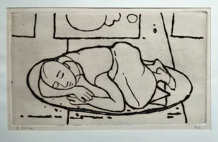 Линогравюра Casorati - Figura accovacciata
