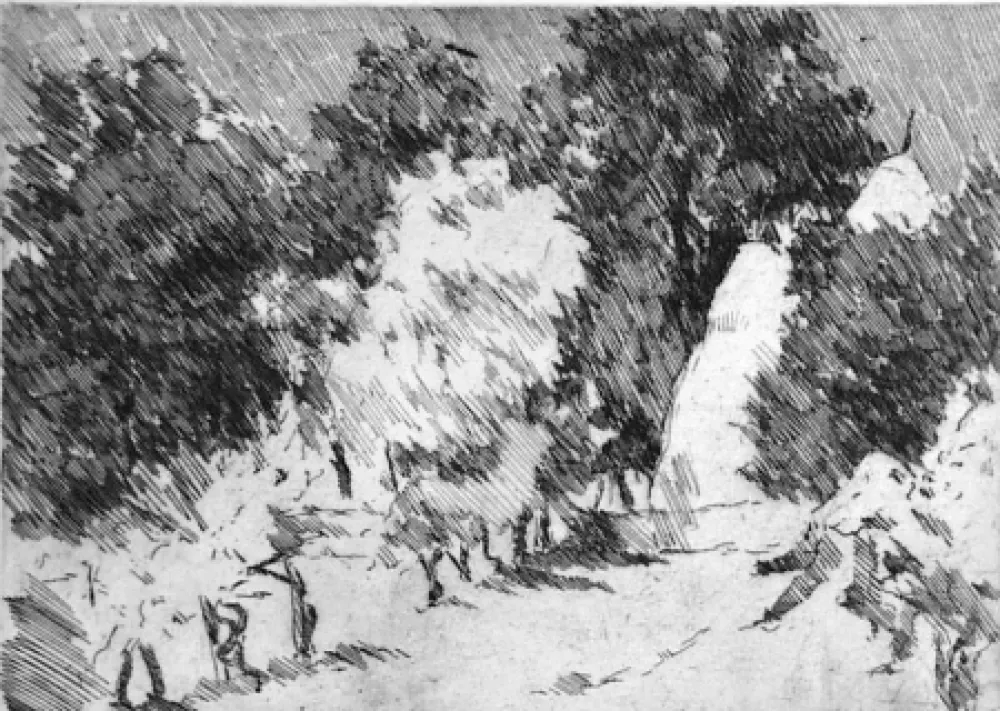 Офорт Castellani - Piccolo paesaggio a Reforzate