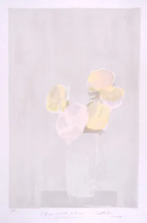 Литография Cathelin - Bouquet rose au fond gris - Pink bouquet on a grey background