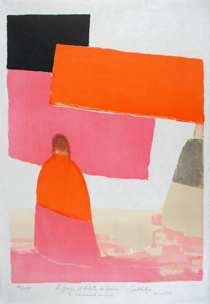 Литография Cathelin - Les deux Indiennes, Mexique 2 - The two Indian women, Mexico 2