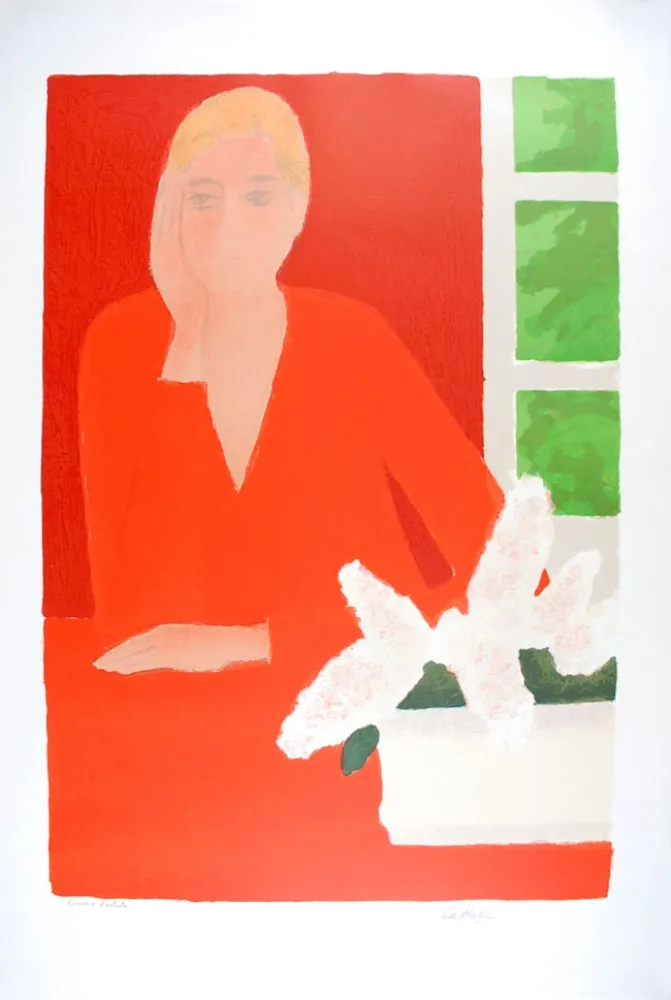 Литография Cathelin - Régine aux Rebatières - Régine at the Rebatieres