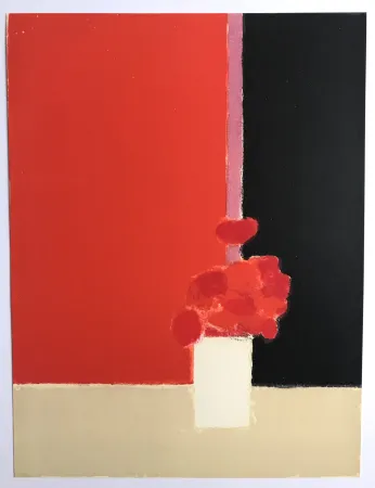 Литография Cathelin - Tokonoma sur fond rouge et noir