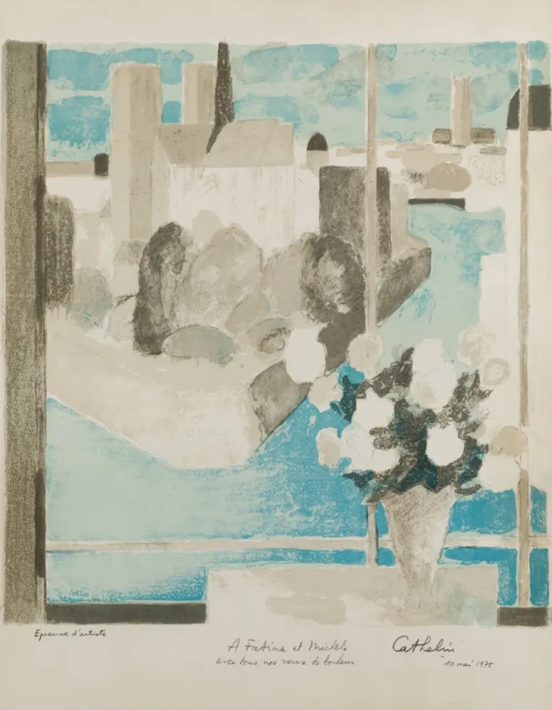 Литография Cathelin - Vase à la fenêtre