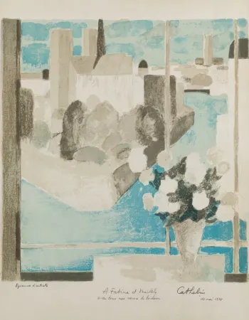 Литография Cathelin - Vase à la fenêtre