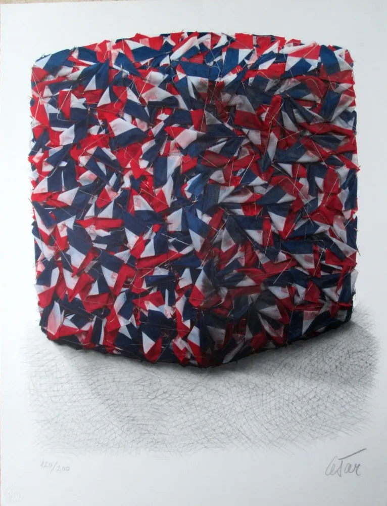 Сериграфия Cesar - Compression des drapeaux francais