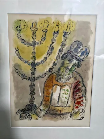 Литография Chagall - Aaron and the Seven Branched Lampstand Story of Exodus 1966