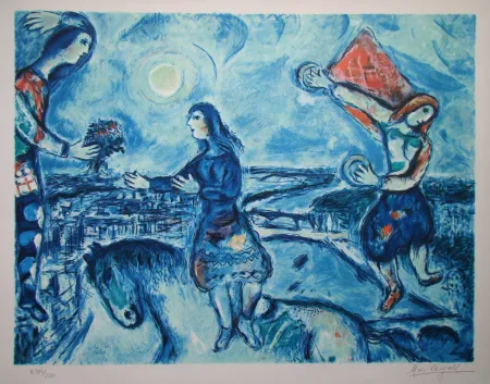 Литография Chagall (After) - Lovers over Paris