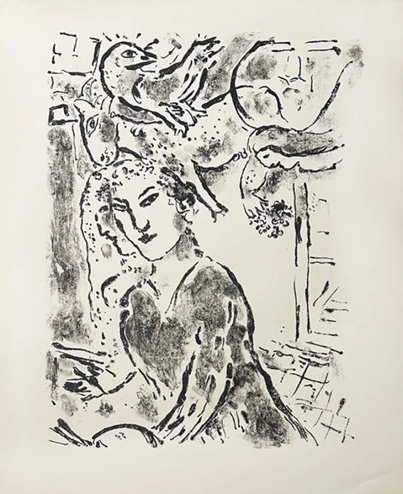 Литография Chagall - Autoportrait à la fenêtre