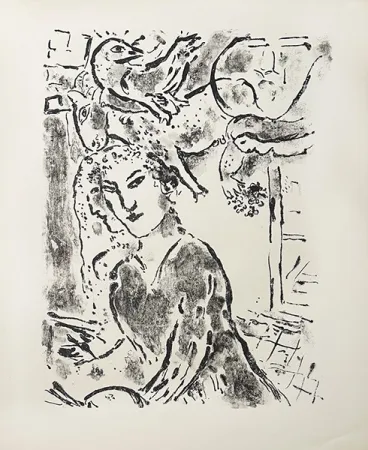 Литография Chagall - Autoportrait à la fenêtre