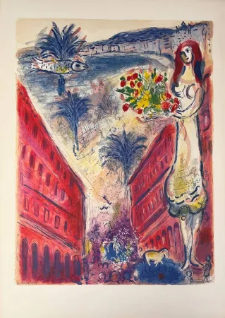 Литография Chagall - Avenue de la victoire à Nice