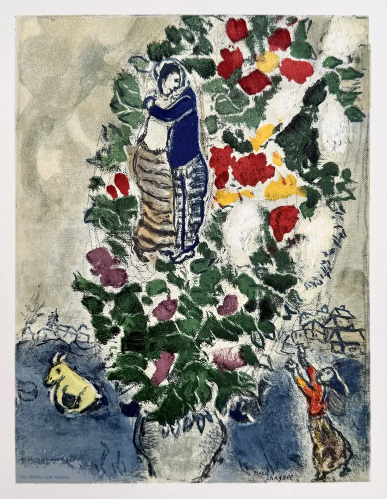 Литография Chagall - Couple avec Fleurs