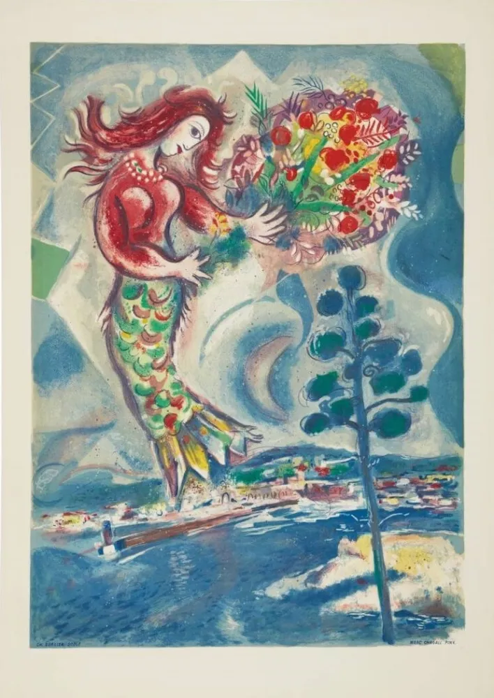 Литография Chagall - Couple et poisson (Couple and Fish)