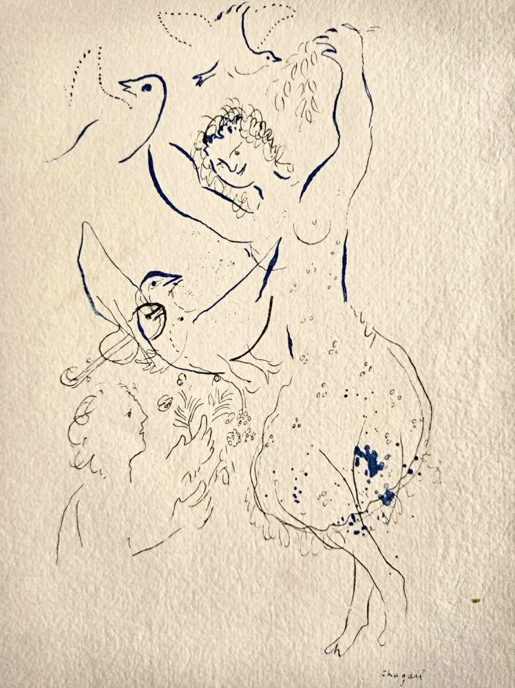 Трафарет Chagall -  Dancing girl with birds , Lithograph and Stencil, Jacomet, 1958 