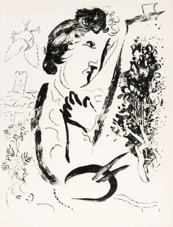 Литография Chagall - Devant le tableau  